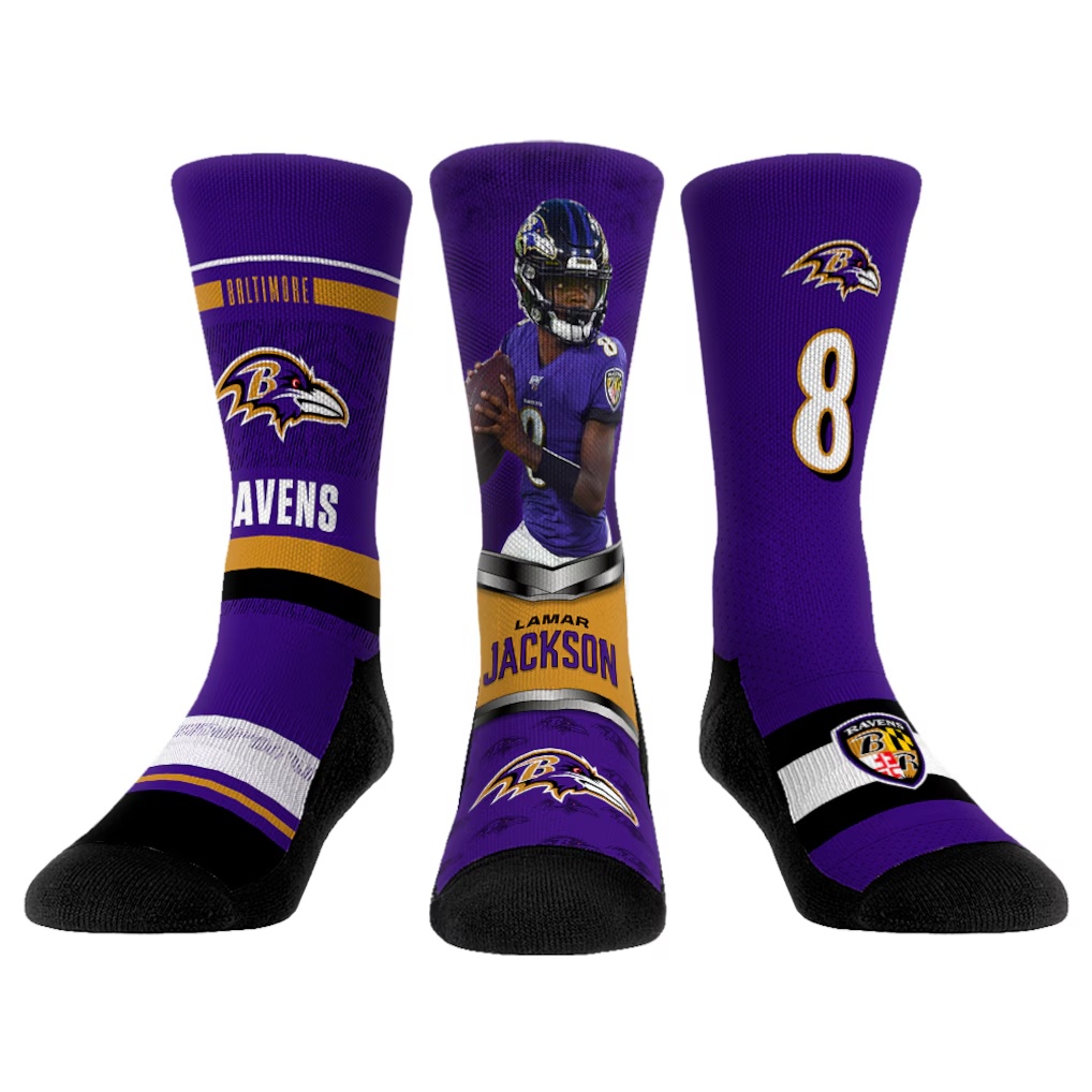 Lamar Jackson Baltimore Ravens Rock Em Socks 3-Pack Crew Socks Set