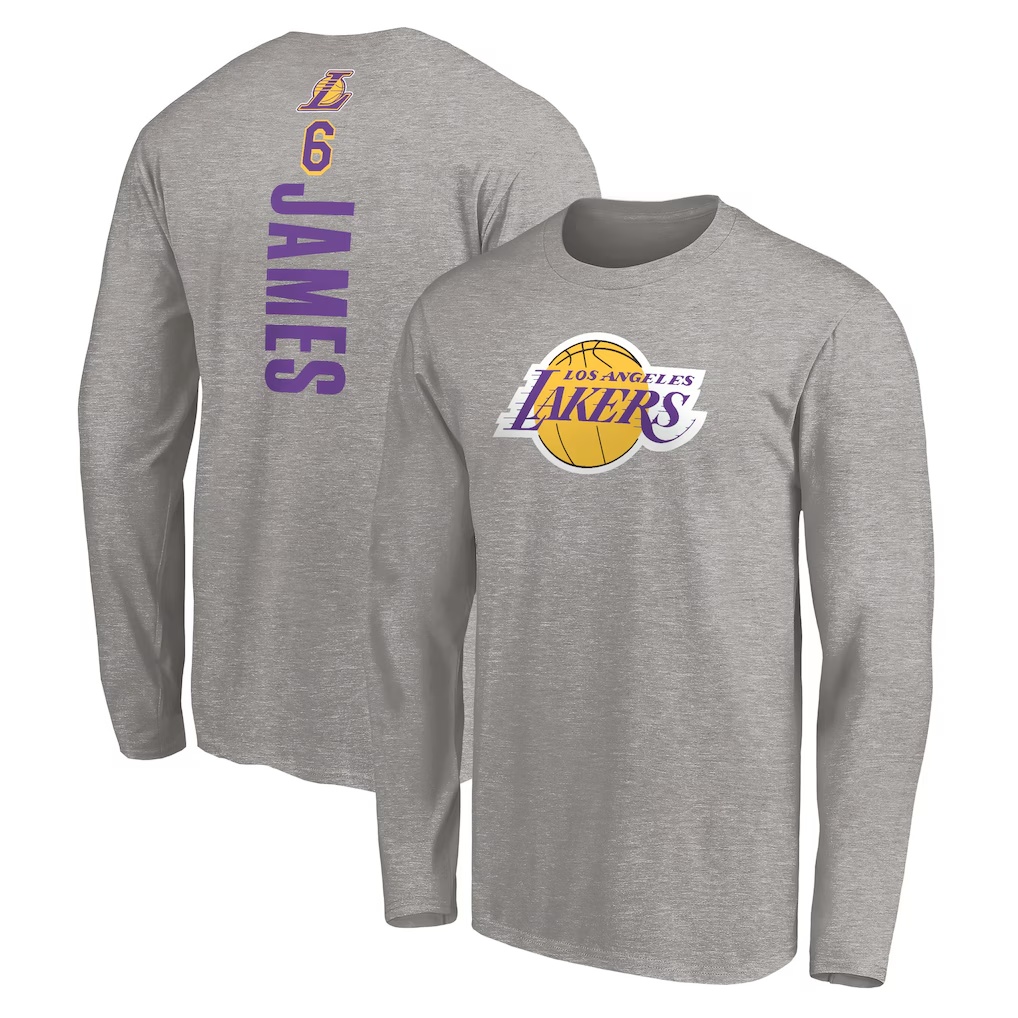 LeBron James Los Angeles Lakers #6 Playmaker Name & Number Long Sleeve T-Shirt - Heathered Gray