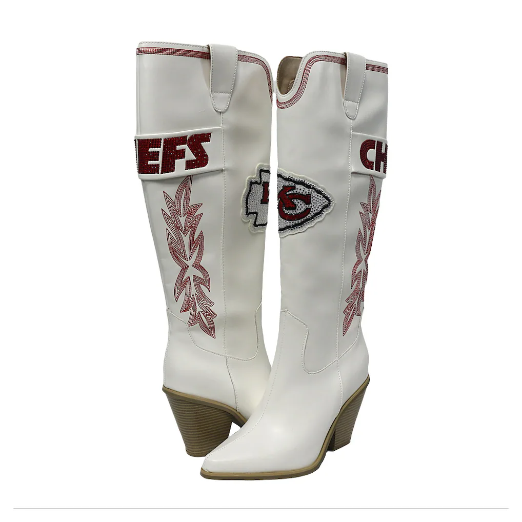 Kansas City Chiefs Cuce Knee High Cowboy Boots - White