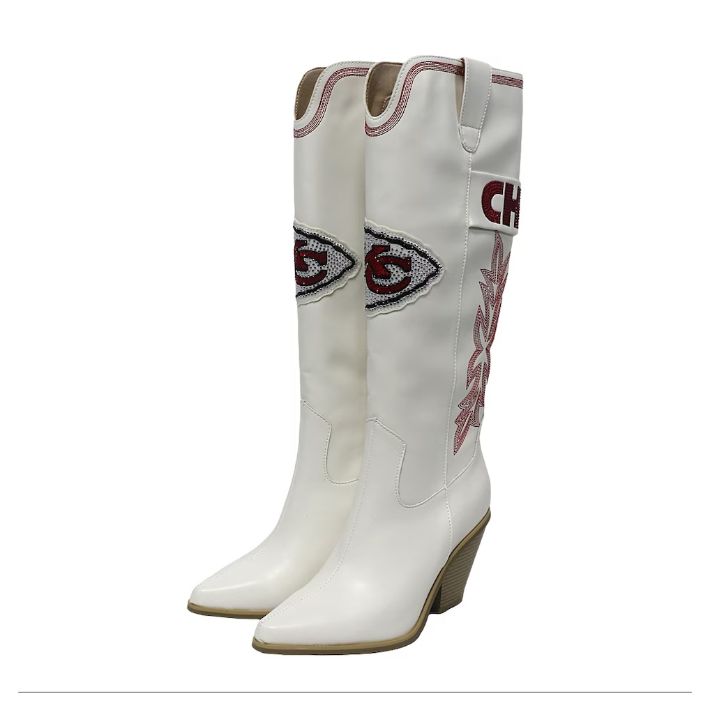 Kansas City Chiefs Cuce Knee High Cowboy Boots - White
