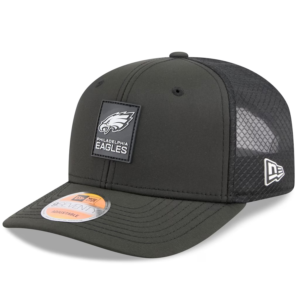 Philadelphia Eagles New Era 2025 Sideline 9SEVENTY Trucker Adjustable Hat - Black