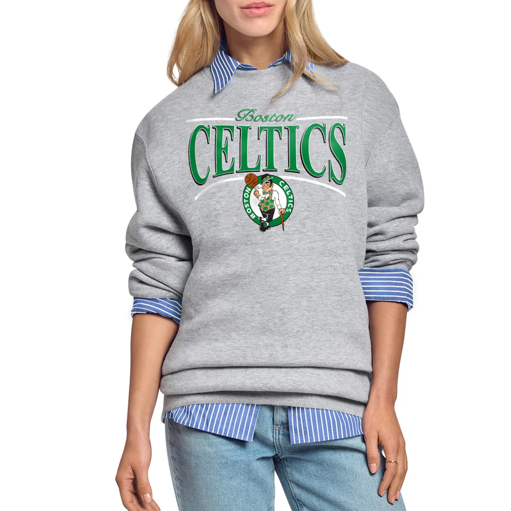 Boston Celtics Starter Women's Arch Stripe Fleece Crewneck Sweatshirt - Gray