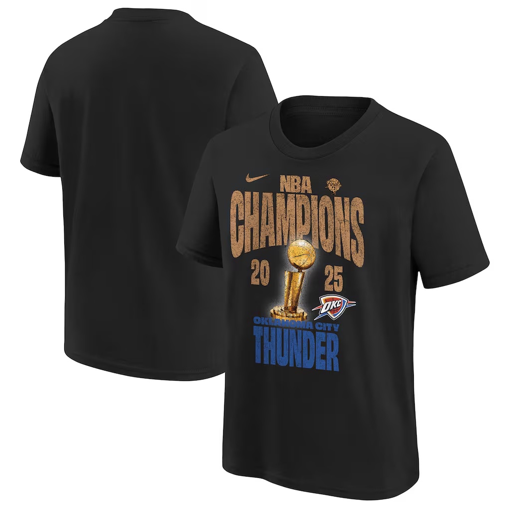 Oklahoma City Thunder Nike Youth 2025 NBA Finals Champions Locker Room Confetti T-Shirt - Black