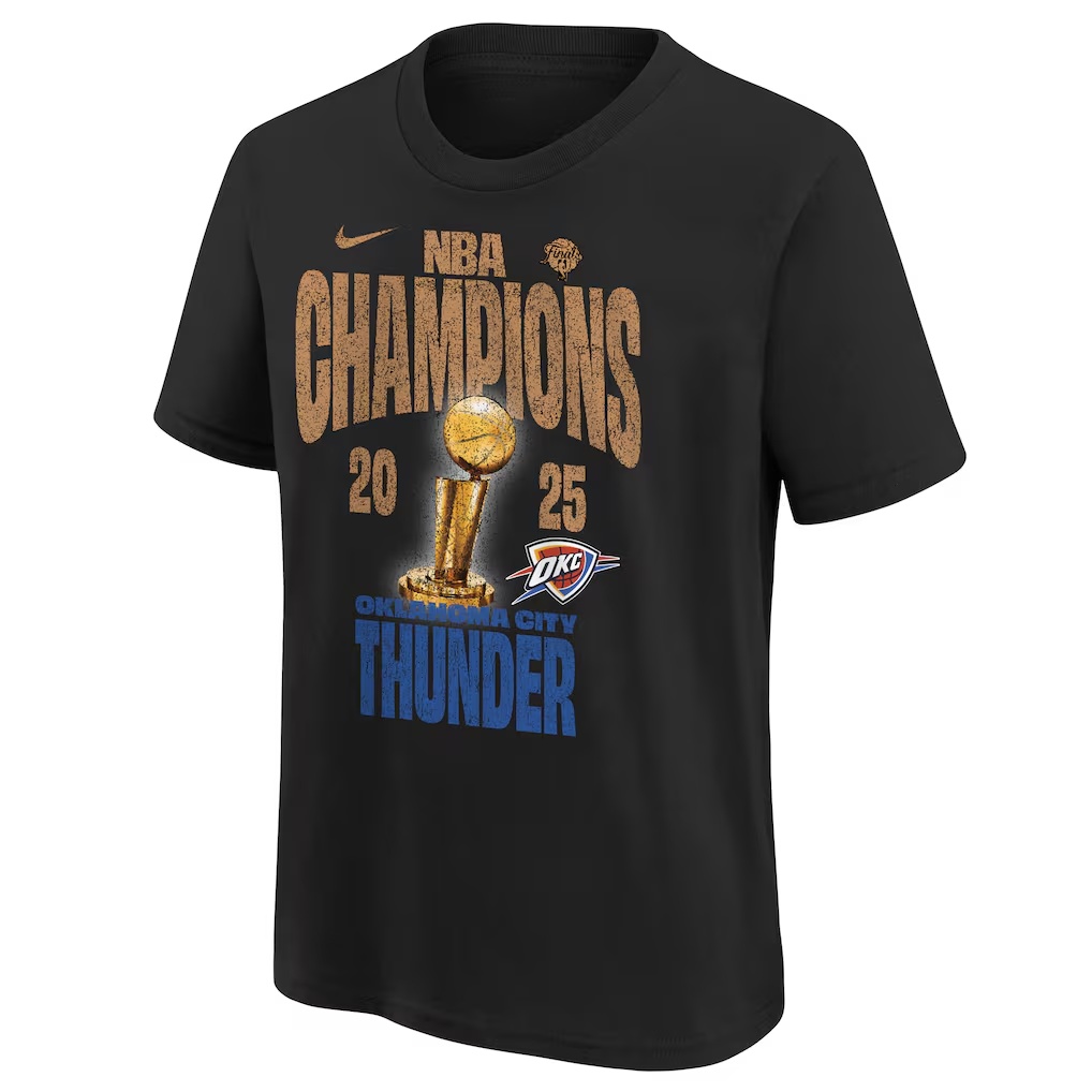 Oklahoma City Thunder Nike Youth 2025 NBA Finals Champions Locker Room Confetti T-Shirt - Black