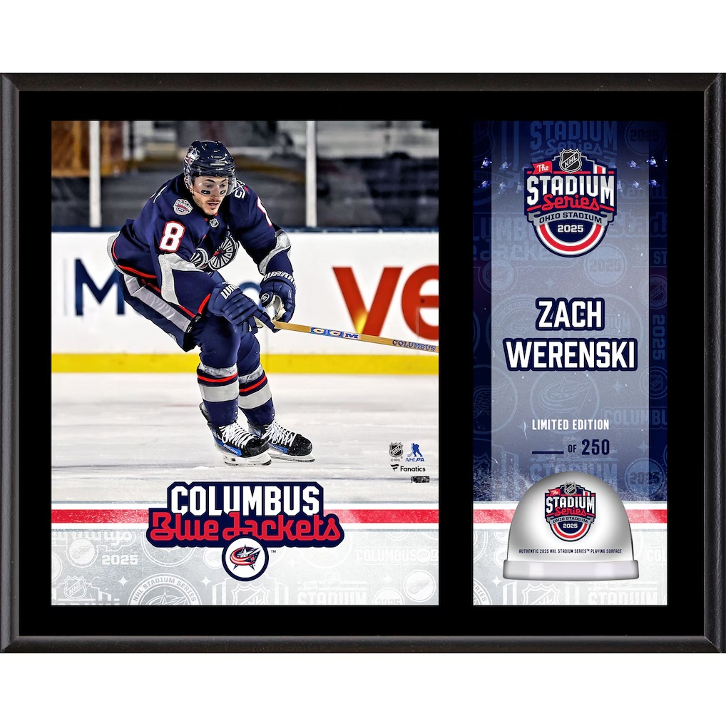 Zach Werenski Columbus Blue Jackets Fanatics Authentic 12" x 15" 2025 NHL Stadium Series Sublimated Plaque with Game-Used Ice - Limited Edition of 250