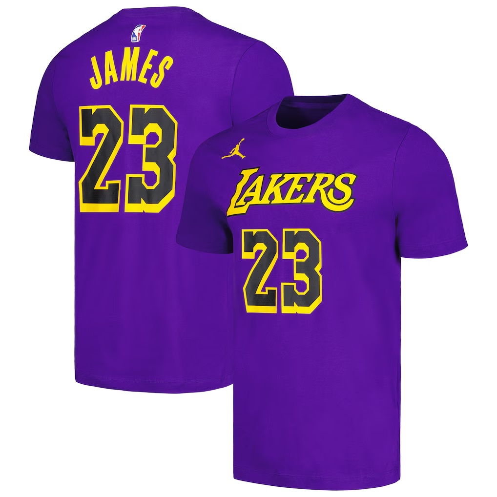 LeBron James Los Angeles Lakers Jordan Brand 2022/23 Statement Edition Name & Number T-Shirt - Purple