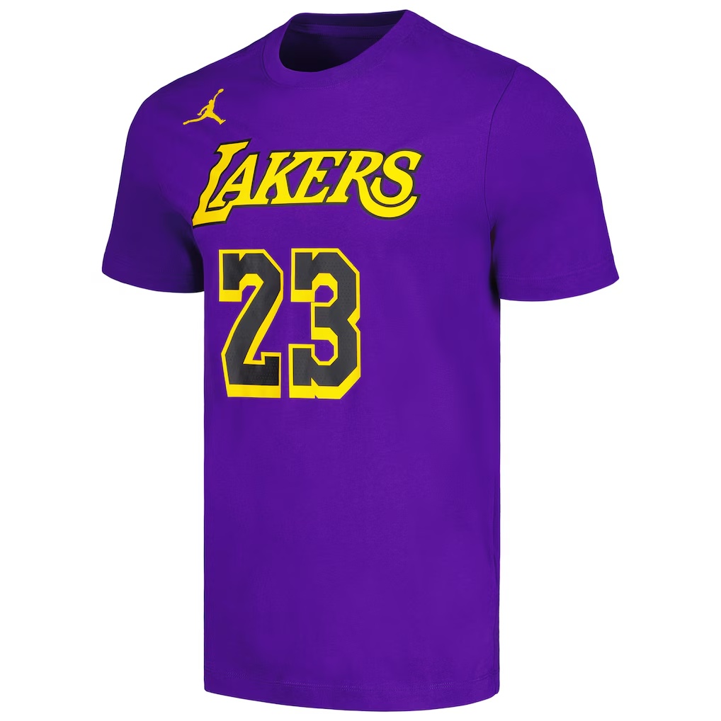 LeBron James Los Angeles Lakers Jordan Brand 2022/23 Statement Edition Name & Number T-Shirt - Purple